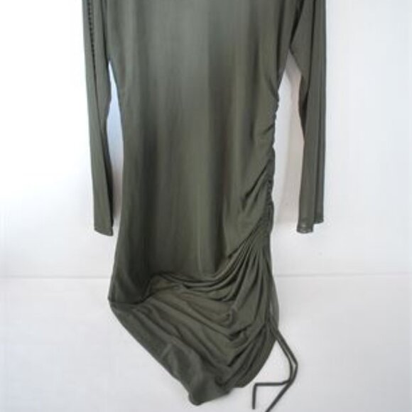 Olive Ruched Mesh Dress - Picture 1 of 11